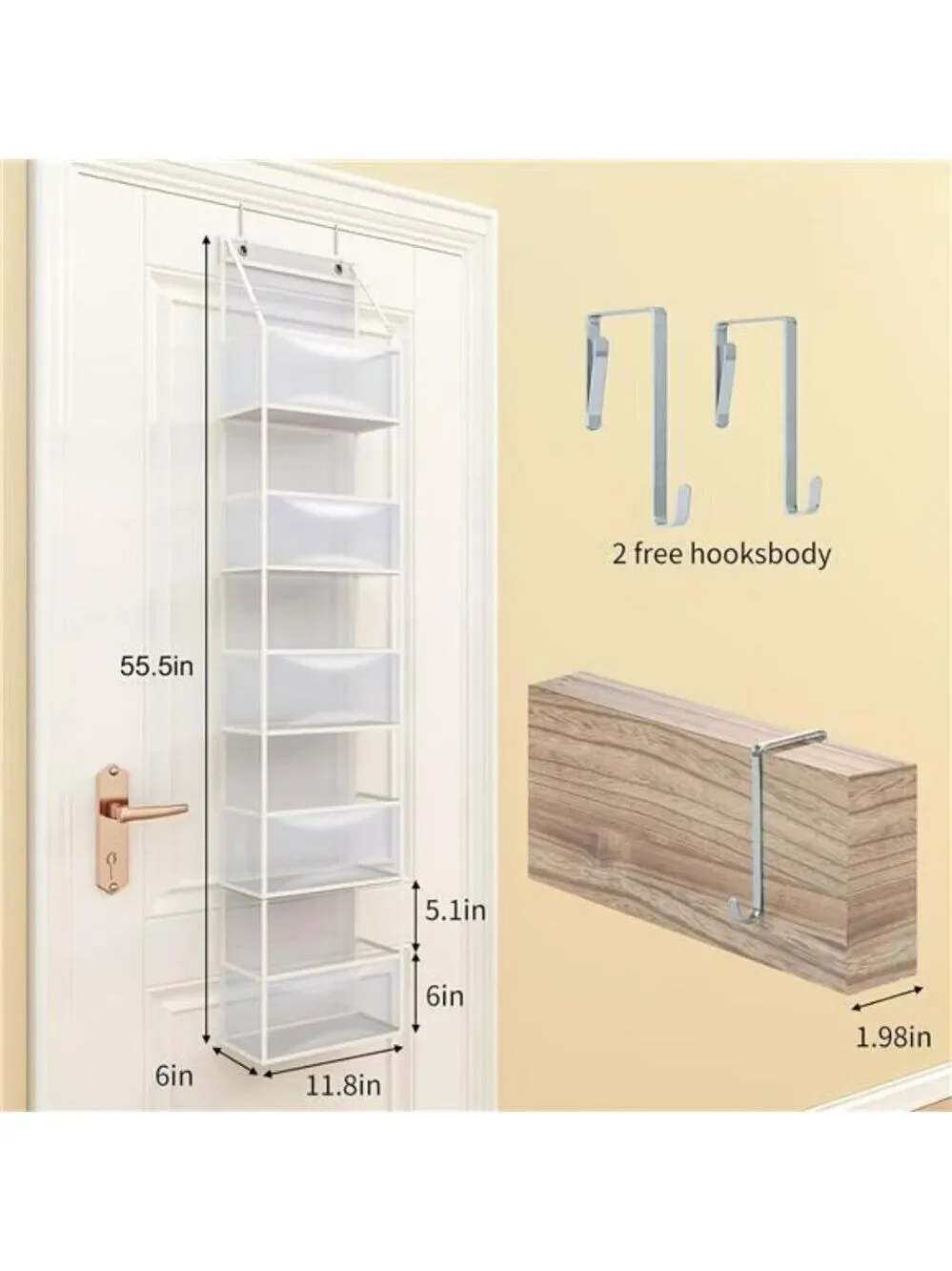 Fixwal Over The Door Organizer 5 Shelf Clear Hanging Storage for Closet Room
